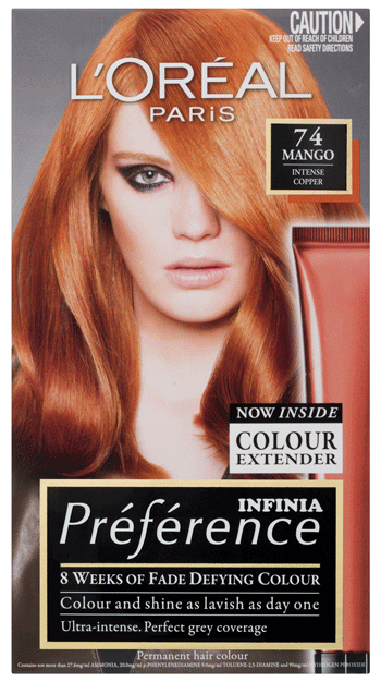 LOralParisPrfrencePermanentHairColourP74MangoIntenseFadeDefyingColour1